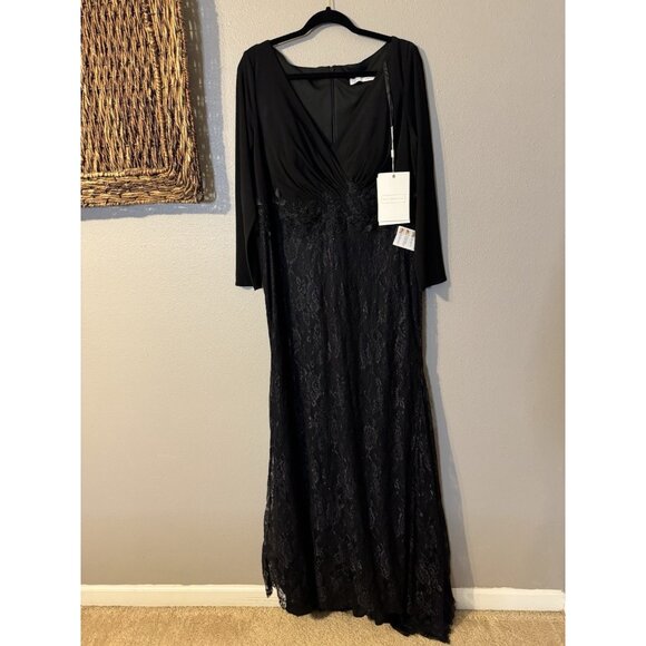 Mac Duggal 16 W Black Formal Long Sleeve Lace Applique Trumpet Gown 67896 NEW - Picture 5 of 10